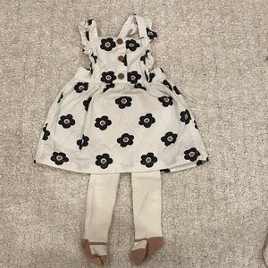 Carter's White and Black Floral Corduroy Overall Dress Set (18 months)